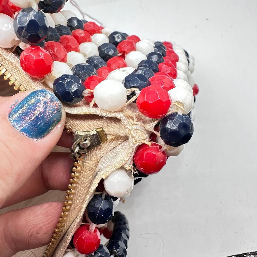 Vintage Red White & Blue Beaded Mini Bag made in Hong Kong - Picture 9 of 12